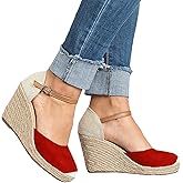 Womenyiaor Womens Closed Toe Sandals Women Summer Sandals 2023 Casual Ankle Strap Closed Toe Espadrilles Wedge Sandals (E-Red, 8)