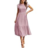 MEROKEETY Women's Flutter Short Sleeve Smocked Midi Dress Summer Casual Tiered A-Line Dress