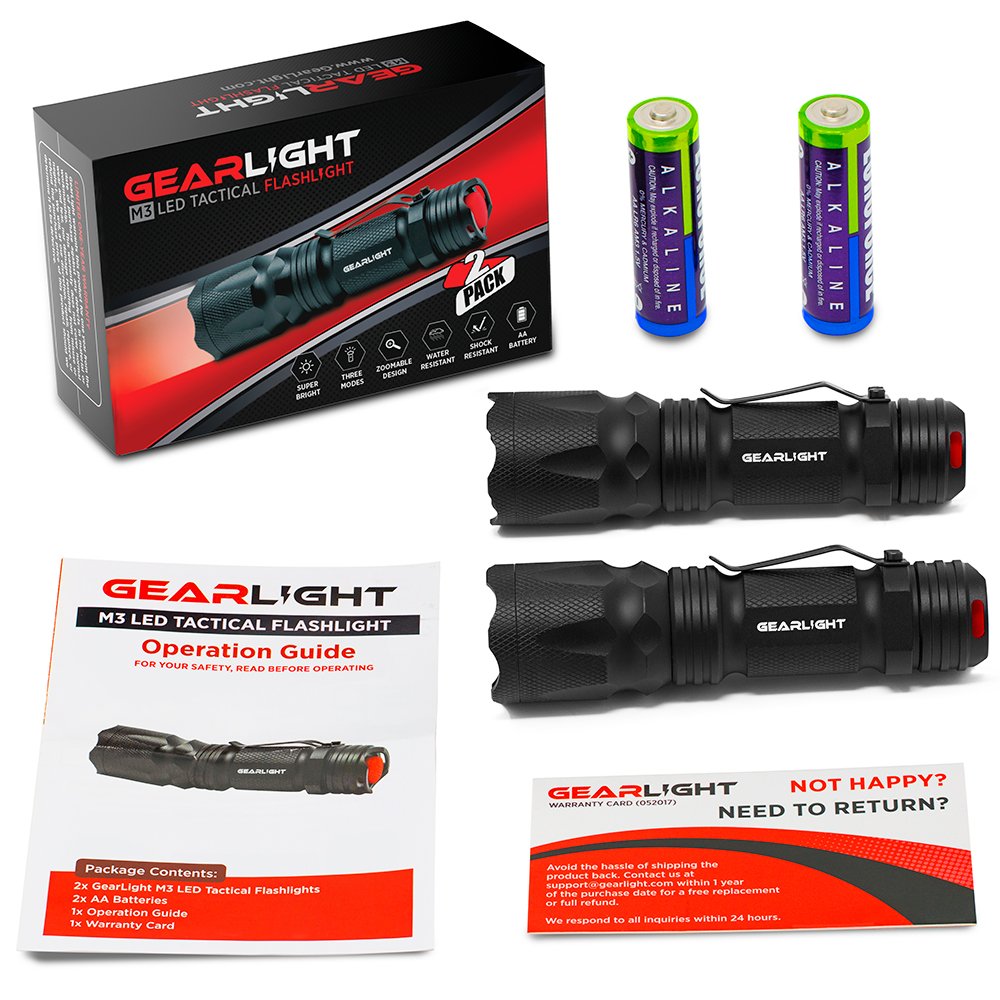 GearLight LED Tactical Flashlight S1000 [2 PACK] High Lumen, Zoomable