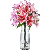 Thiccywoov 6 Pcs Artificial Lily Flowers 3 Head 22.8" 3 Colors Long Stem Fake Lilies Faux Flowers for Mothers Day Home Wedding Birthday Bouquets Hotel Party Decor(Pink, Purple, Red)