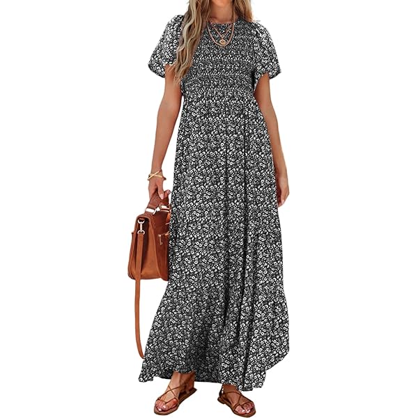 OSTOO Women's Boho Floral Maxi Dress – Sleeveless, Tiered, Flowy Long Dress For Summer - View #5