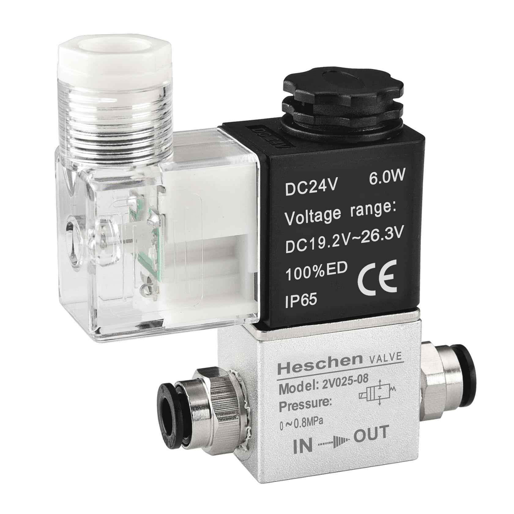 Heschen Electrical Pneumatic Solenoid Valve 2V025-08 24VDC PT1/4 2/2 Way Normally Closed CE IP65