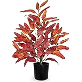 Briful Artificial Plant Farmhouse Table Decor, Red Eucalyptus Plant Home Indoor Decor, Red Fake Plants for Office Coffee Living Room Patio Table Decorations
