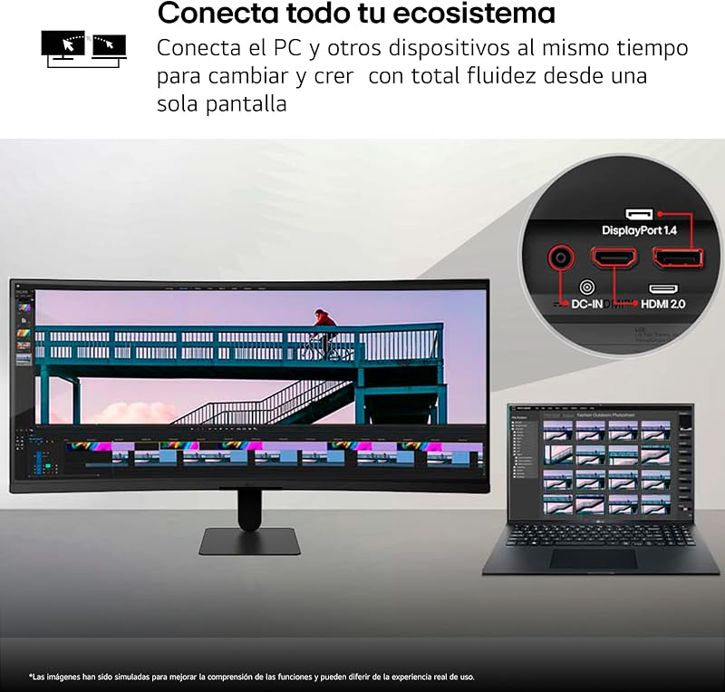 34U601B-B - Monitor UltraWide, 34", Curvo, 1800R, VA, WQHD, 3440x1440, 21:9, 120Hz, 120Hz, FreeSync, Premium, HDR10, SuperResolution+, HDMI, DP, Tilt, Preto Mate