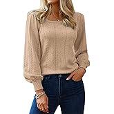 Hotouch Sweaters for Women 2026 Fall Trendy Tops Casual Puff Sleeve Square Neck Cute Tunic Pullover Blouses XS-XXL
