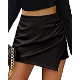 luvamia Shorts for Women Faux Leather Skorts High Waisted PU Leather Shorts Elastic Waist Ruched Wrap Skorts Skirts