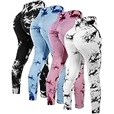 Mumucove 4 Pcs Womens Workout Leggings Tie Dye High Waisted Yoga Pants Seamless Scrunch Butt Lifting Compression Tights