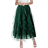 Tulle Skirts for Women Mesh Tiered Layered Tutu Skirt, High Low Elastic Waist Party Midi Tulle Skirt