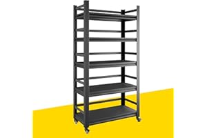 BEZUNY 48"Wide Garage Shelving with Wheels and Fences,72"Steel Heavy Duty Shelves for Storage, Easy to Move and Assembly with Adjustable Metal Shelf Unit,Utility Heavy Duty Shelving for Warehouse 72*48*20