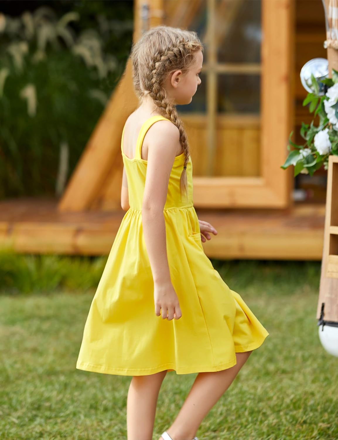 Arshiner Girl's Summer Sundress Spaghetti Strap Button Down Midi Dress with Pockets: Clothing