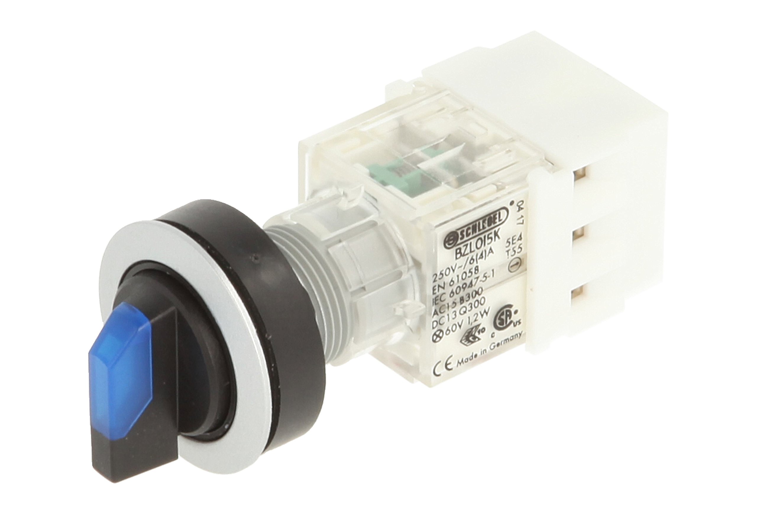 Club 23.001.143 Selector, rastend, 3 Positions Momentary Contact Transmitter 1 Closer + 1 opener with Bulb Socket t5,5 K LED 24 V, SCREW, BLUE/SILVER (Pack of 2)