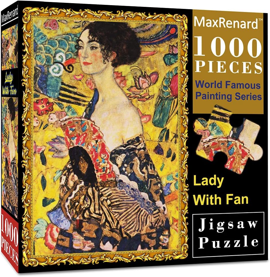 MaxRenard Jigsaw Puzzle 1000 Pieces for Adults Lady with Fan by Klimt Challenging Puzzles Large Cool Puzzles Famous Art Paintings: Toys & Games