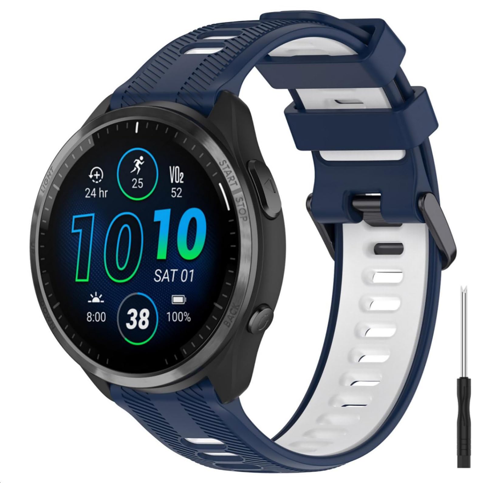 GIOPUEY Strap Compatible with Garmin Forerunner 965/955/945/745, Soft TPU Watch Strap, Strap Replacement [color stitching design] - blue/white