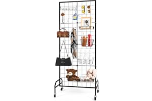 CAROD 2' x 5.5' Grid Wall Panels Display Stand, Mobile Floorstanding Wall Grid Display Stand, Double Side Retail Display, Display Gridwall Panels for Home Organization, Art Shows, Trade Show
