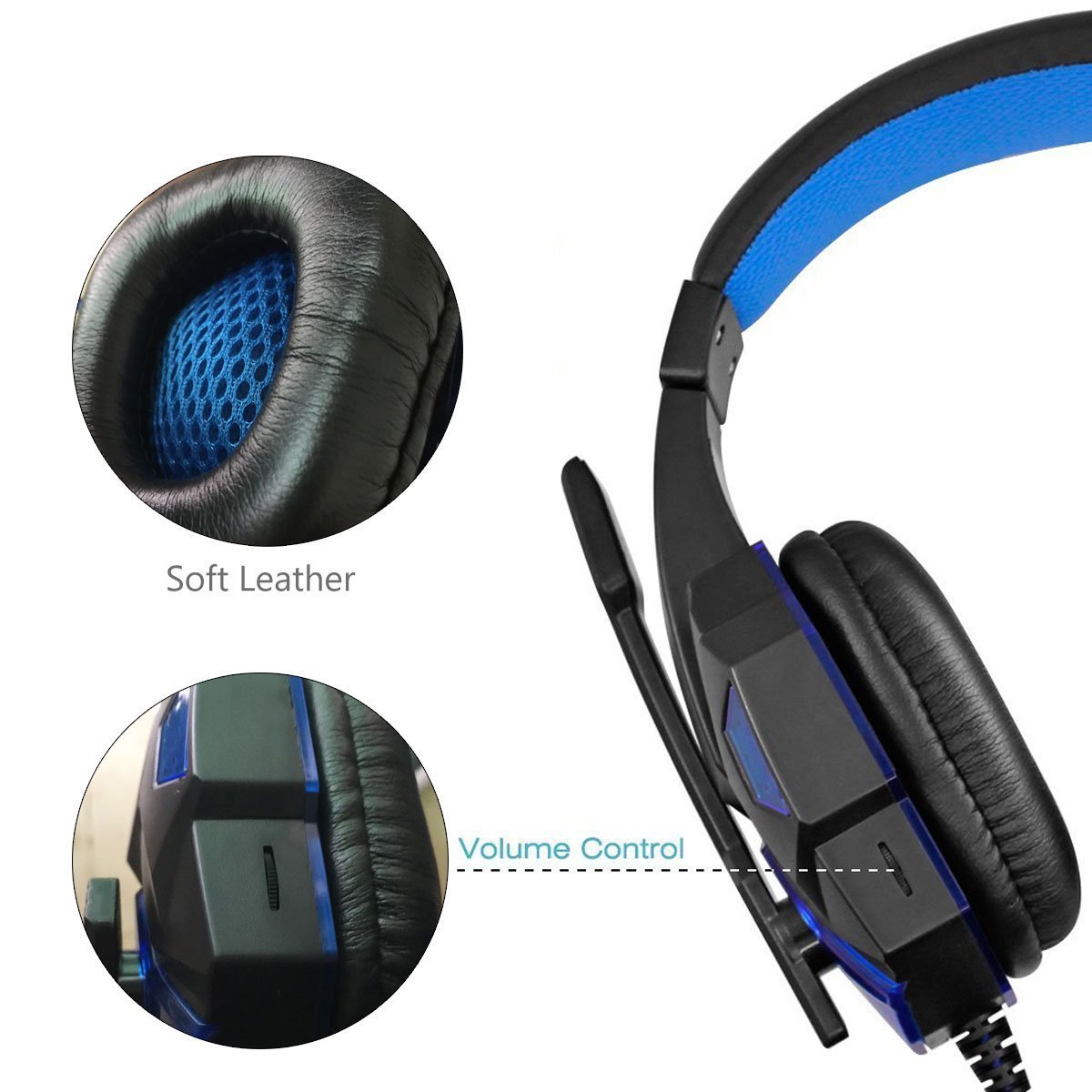 Gaming Headset for PS4 Xbox One, hyfanda Over Ear Gaming Headphones with Mic, Stereo Bass Surround, Noise Reduction, LED Lights and Volume Control for Laptop, PC, Mac, iPad, Smartphones (Blackblue)