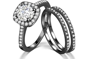 SDT Jewelry Three-in-One Bridal Wedding Engagement Anniversary Statement Eternity Ring Set