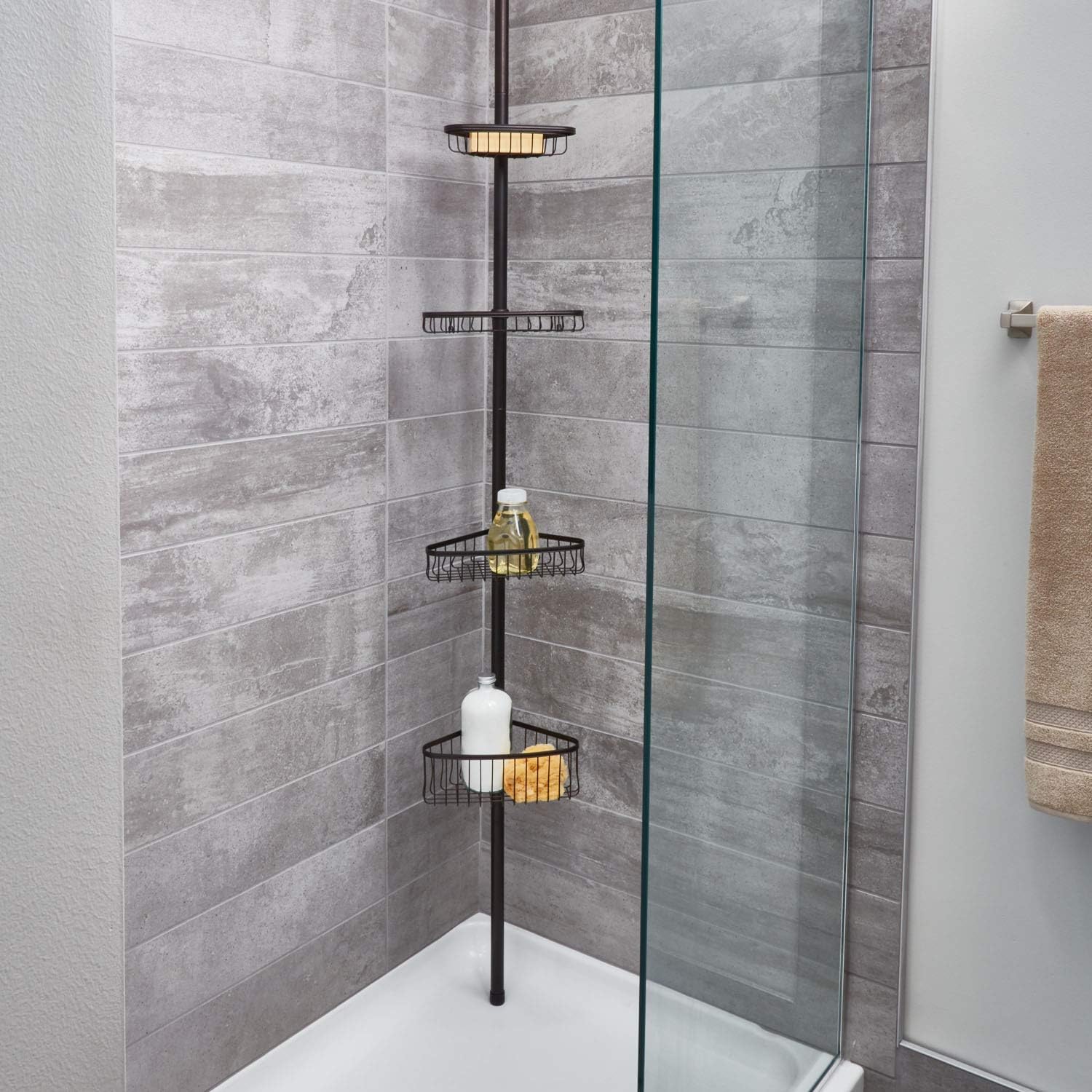 Amazon Interdesign 縦型 突っ張り棒 伸縮棒 シャワー コーナー バスケット付き York ブロンズej カーテンレール ポール オンライン通販