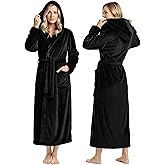 NY Threads Women's Fleece Hooded Bathrobe Plush Long Spa Robe, Medium