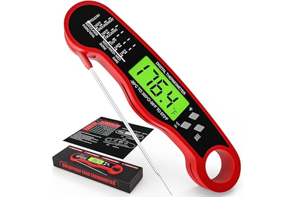 AWLKIM Meat Thermometer Digital - Fast Instant Read Food Thermometer for Cooking, Candy Making, Outside Grill, Waterproof Kitchen Thermometer with Backlight & Hold Function - Red