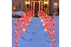 BSTGE Outdoor Christmas Decorations, 10 Pcs Christmas Candy Cane Lights with Hanging Star, 21'' Solar Pathway Lights with 8 Modes, Waterproof Garden Lights for Outdoor Xmas Patio Yard Walkway Decorations