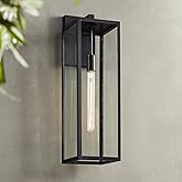 John Timberland Titan Modern Industrial Outdoor Wall Light Fixture Mystic Black 27" Clear Glass Panels for Exterior Barn Deck