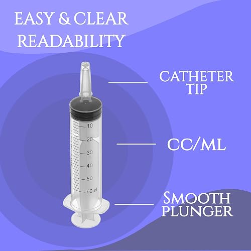 Miracle Oring Syringe- 60 Ml Catheter Tip Syringe- Package Contains 6 Individually Wrapped Sterile Oring Syringes For Handfeeding Animals Administering Supplements Measuring Liquids And More