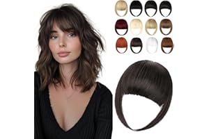 Cephermer Clip in Bangs, Synthetic French Bangs Hair Clip, Fake Bangs Fringe with Temples Hairpieces for Women Natural Curved Hair Extensions for Daily Wear Black Brown