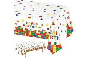 LINHAXM 3 Pack Building Block Party Tablecloth Building Block Disposable Plastic Table Cover for Children Kids Blocks Birthday Party Supplies, 54 x 108 Inch