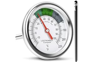 LOSTRONAUT Long Stem Compost Soil Thermometer - Fast Response Stainless Steel 16 Inch - Fahrenheit & Celsius - Include Protective Sheath & Composting Guide - Soil Thermometer for Gardening - Compost Thermometer