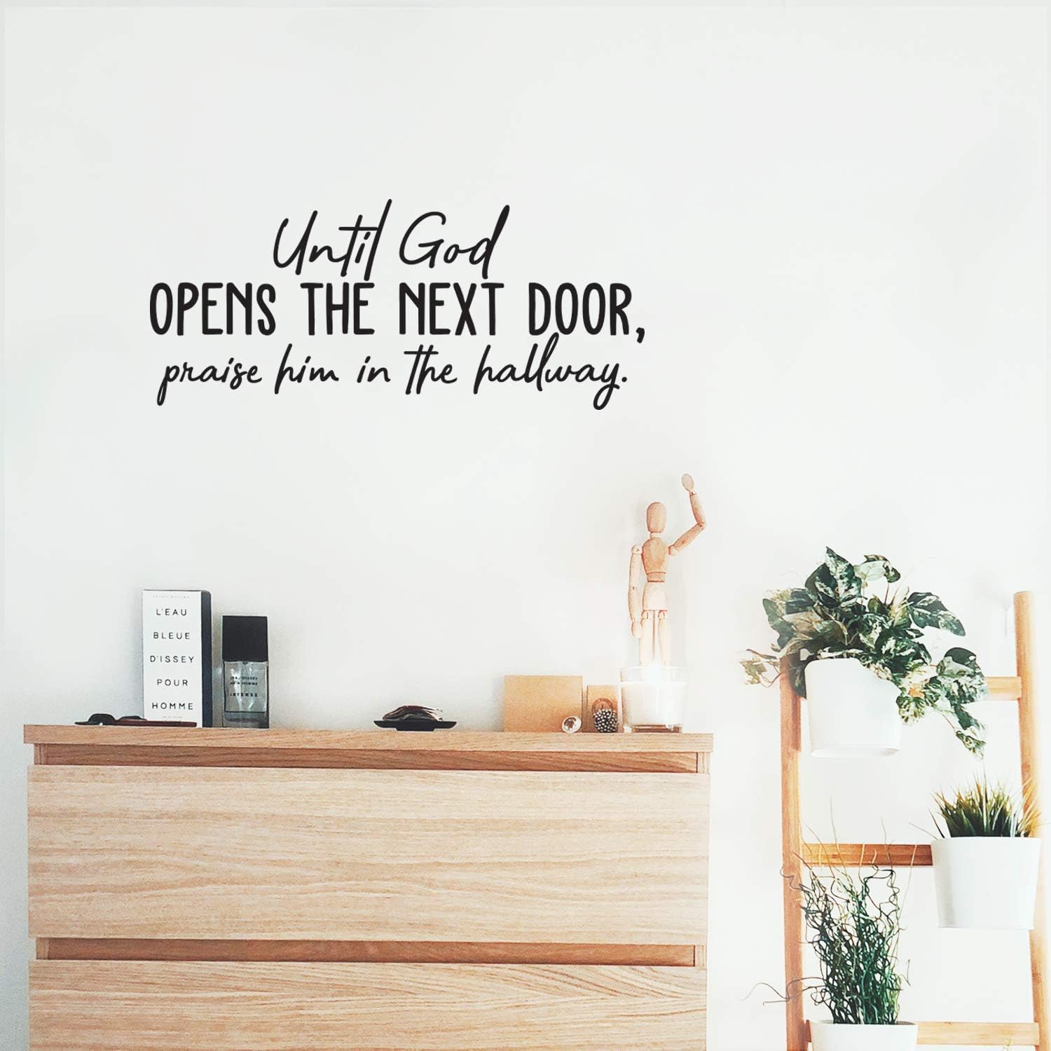 Vinyl Wall Art Decal - Until God Opens The Next Door Praise Him in The Hallway - 10.5" x 25" - Inspirational Religious Faithful Quote for Home Bedroom Living Room Church Indoor Work Decor