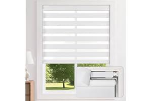 LazBlinds No-Drill Cordless Zebra Blinds - Dual Layer Light Filtering & Room Darkening, Free-Stop Lift, Easy Install, Day & Night Privacy with Valance for Window 33" W x 72" H, White