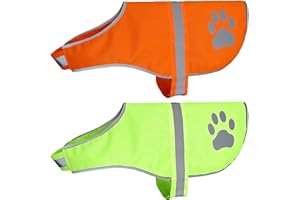 Hiado Dog Reflective Safety Vest Two Pack Colors High Visibility to Keep Dogs Visible Safe from Cars and Hunting Accidents Orange Yellow L