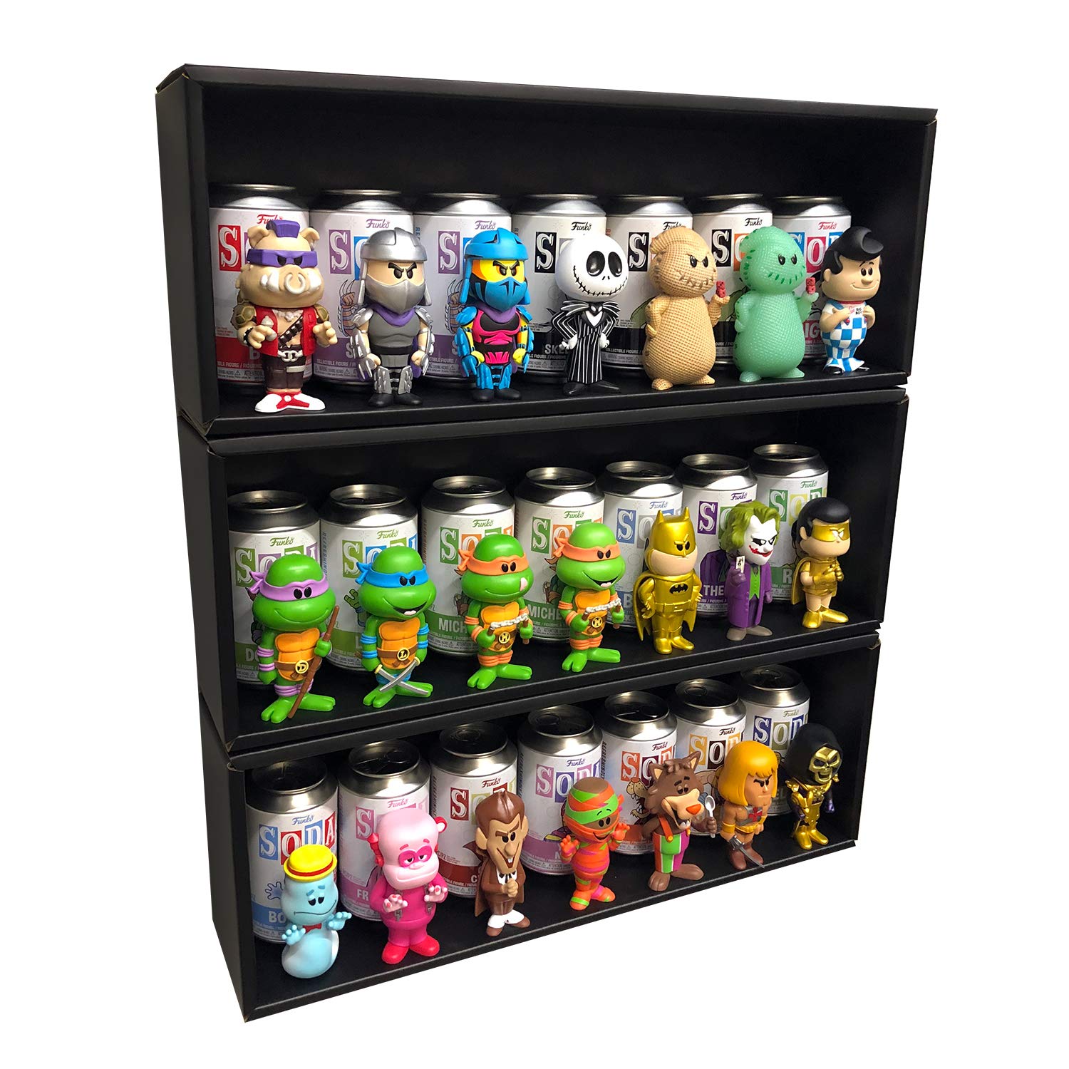 3 Single Row Soda Display Cases for Funko Soda Collectible Toy Figures, Black Cardboard