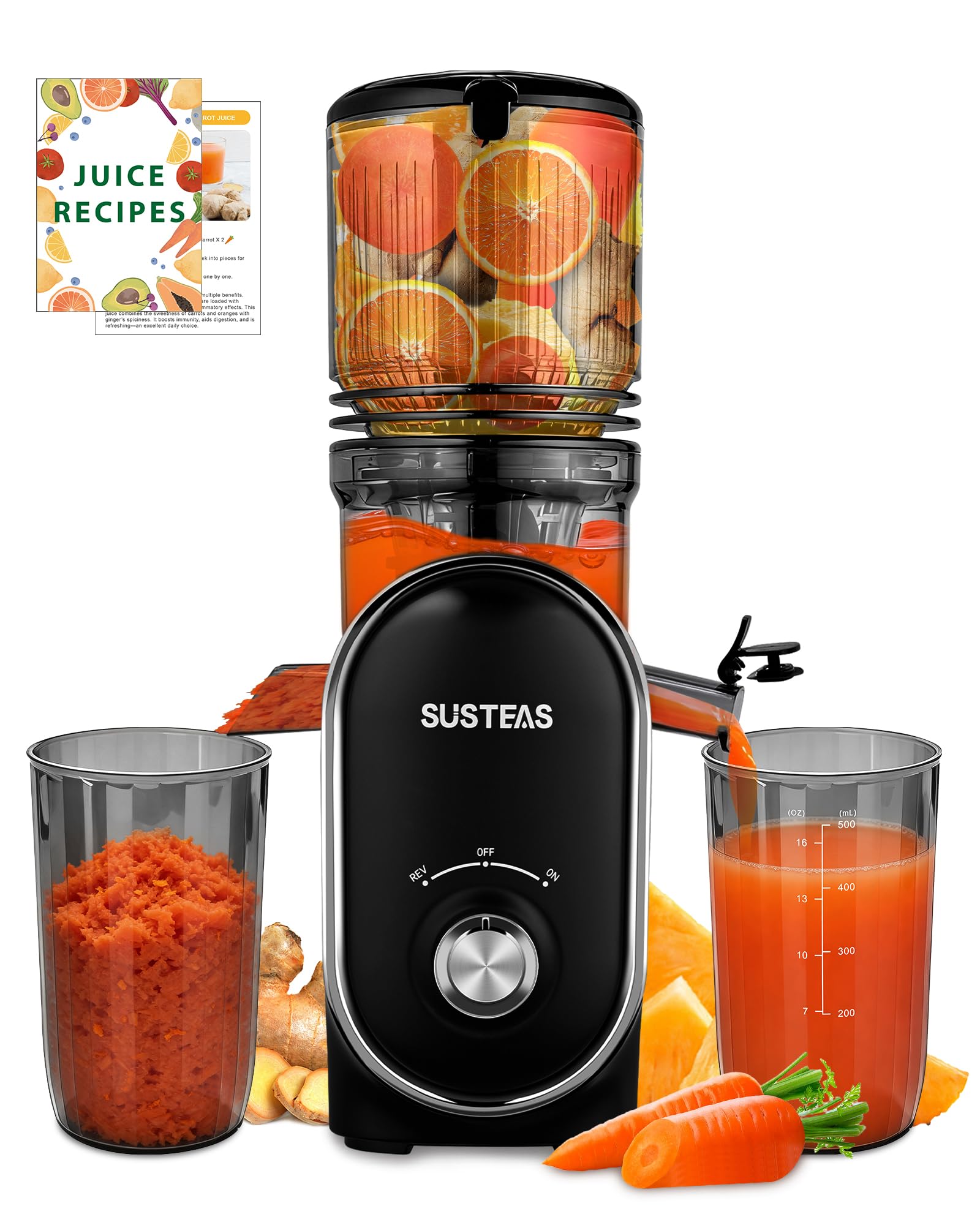 Photo 1 of SUSTEAS Cold Press Juicer, 300W, 5.3" Large Feed Chute, 1.5L Capacity, Automatic Feeding, High Yield, Easy to Clean, Ideal for Whole Fruits & Vegetables, Black
