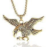 swglcowo Vintage Eagle Pendant Necklace Stainless Steel Punk Cool Flying Hawk Bald Eagles Bird Animal Wing Adjustable Chain Necklace for Men Women Gothic Style Rock Hip Hop Fashion Jewelry Gifts