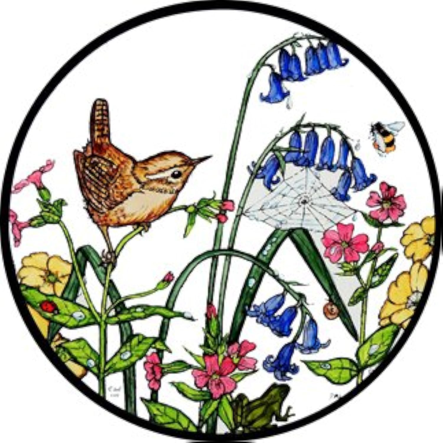 HENSITA Static Window Cling in a Wren in Bluebells Design.