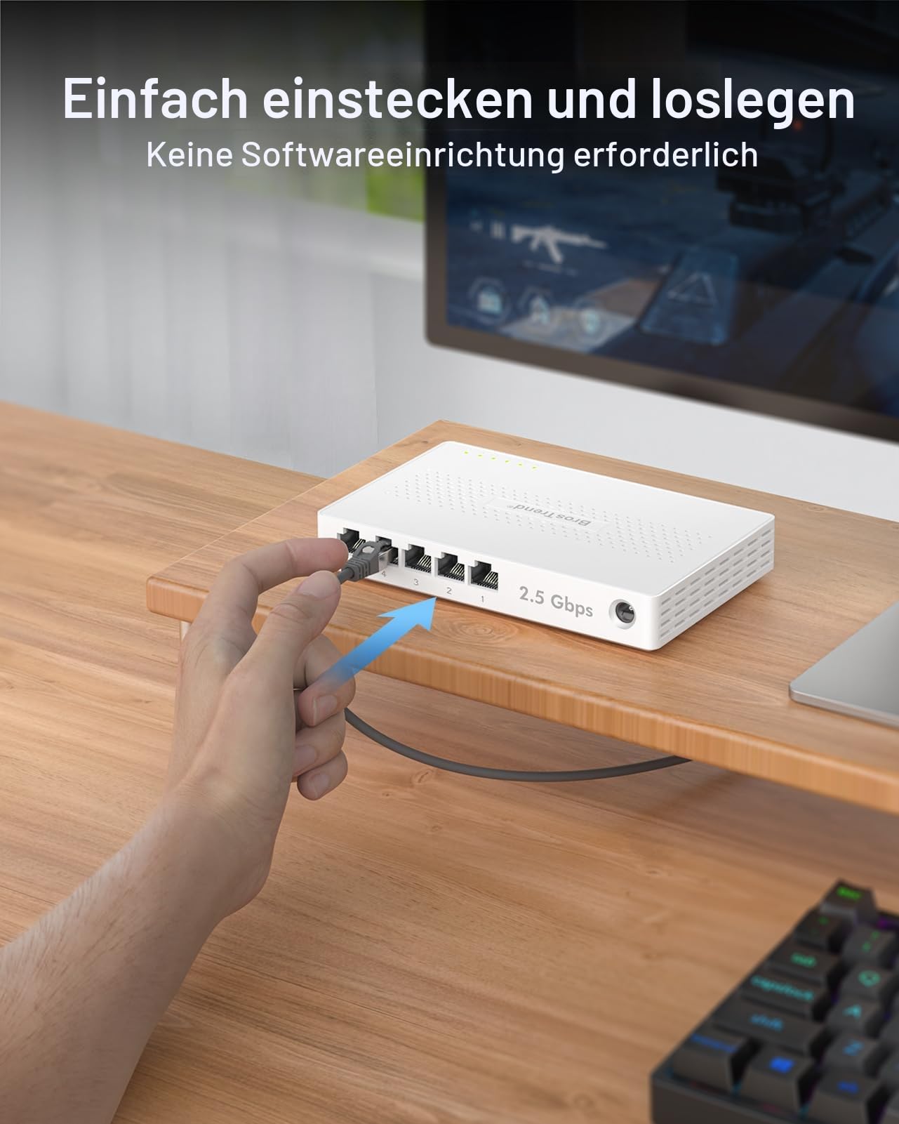 BrosTrend 5-Ports 2.5G LAN Switch, 2.5 Gbit/s Unmanaged Ethernet Netzwerk Switch für Gaming-PC NAS Server, Gigabit Switch LAN Splitter (Plug-and-Play, Lüfterlos, Desktop/Wandmontage, Lifetime-Schutz) 5