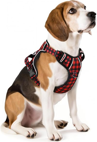 HEELE Dog Harness Medium No Pull Vest with Handle Reflective Checkered-Red M