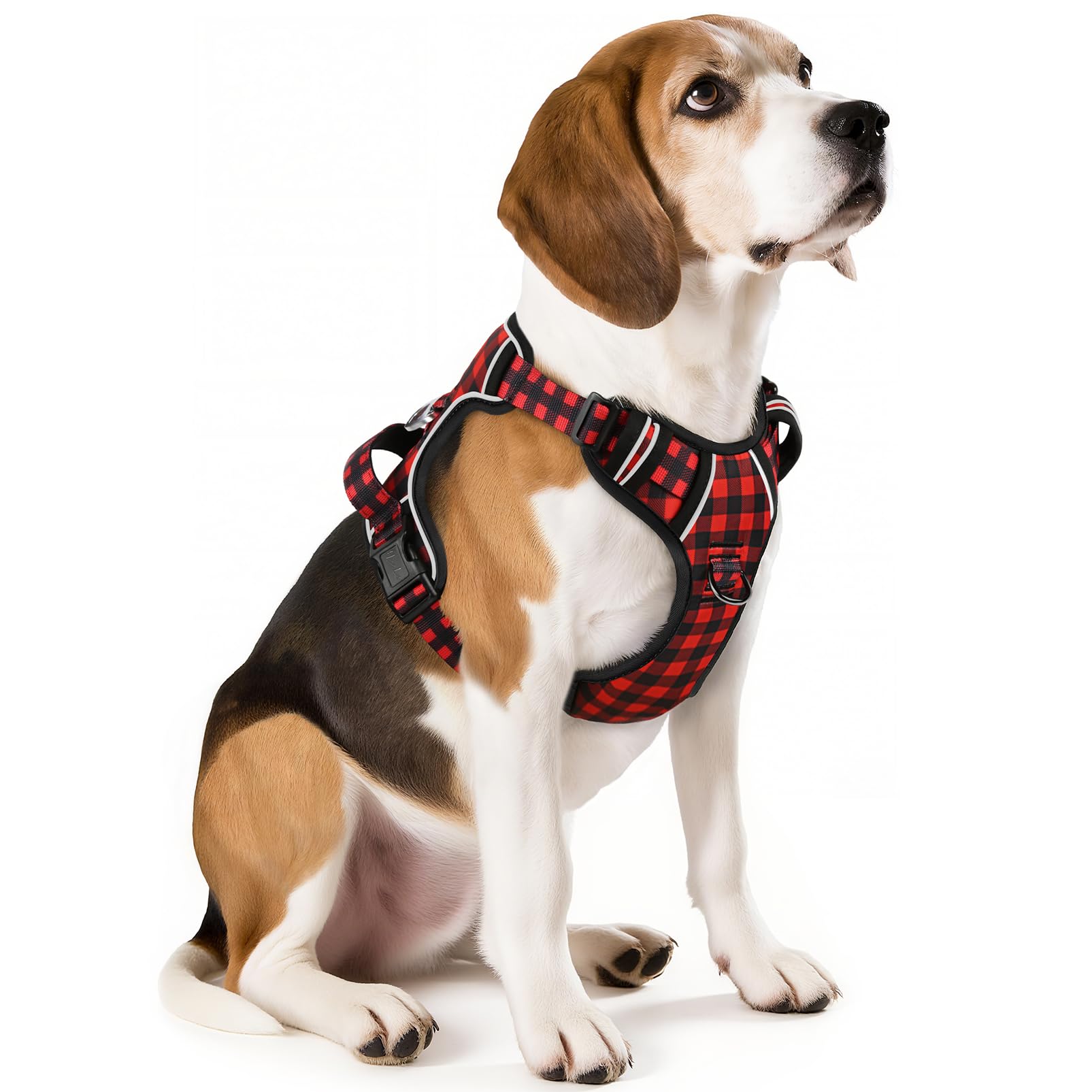 HEELE Dog Harness Medium No Pull Dog Vest Harness with Handle Reflective Pet Harness for Outdoor Training Walking, Checkered-Red, M