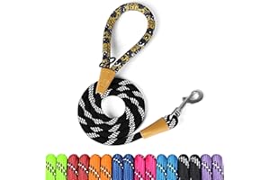 lynxking Rope Dog Leash 6 FT with Comfortable Padded Handle, Highly Reflective Threads Leash for Small Medium Large Dogs (Black, Small 3/8in x 6ft-Rope Clasp)