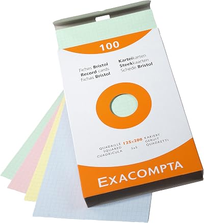 Exacompta Bristol Squared Record Cards 125x200mm Pack of 100 205gsm Assorted