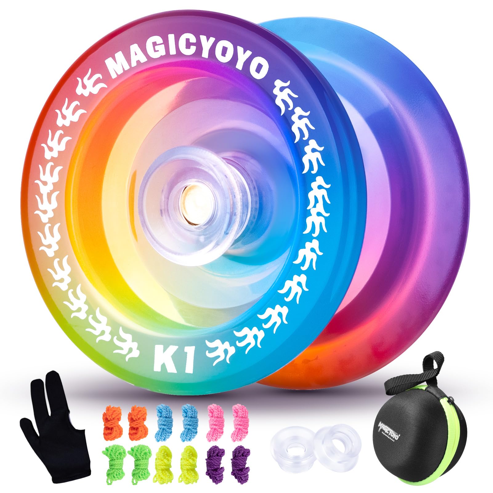 MAGICYOYO Kids Yoyo K1-Plus, Responsive Yoyo for Kids, Professional Stunt Yo Yo for Beginner, Pro Trick YoYo with Storage Bag + 12 Yo Yo Strings and Glove Gift(Crystal Tricolour Gradient)