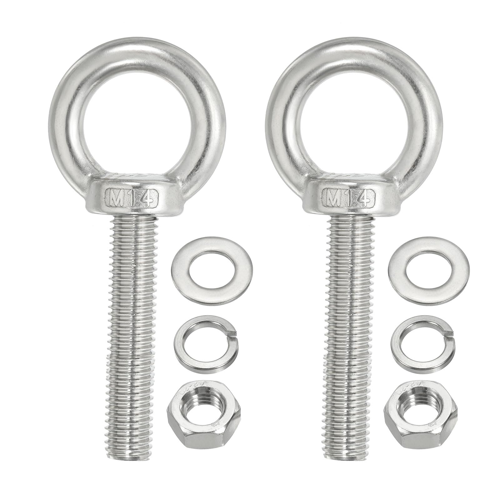 PATIKIL M14 x 60mm Lifting Shoulder Eye Bolt, 2Pcs 304 Stainless Steel Lifting Ring Threaded Eyebolt with Nuts Washers for Hanging Hammocks Articles