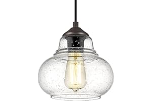ELYONA 8 Inch Pendant Light Fixtures Seeded Bubble Glass Hanging Light Industrial Pendant Lighting for Kitchen Island Farmhouse Bar Bathroom Dining Room Oil Rubbed Bronze Finish