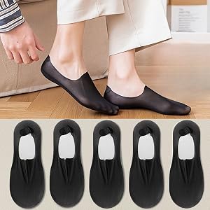 5 Pairs Men's Ice Silk No Show Socks - Ultra Thin Invisible Loafer Liners, Seamless Breathable Non-Slip Silicone Grip