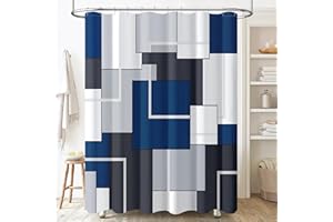 BTTN Navy Blue Fabric Shower Curtain - Geometric Water Repellent Shower Curtain Set, Machine Washable, Modern Decorative Polyester Cloth Shower Curtains for Bathroom - 72x72