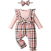 Newborn Infant Baby Girl Clothes Fall Winter Plaid Long Sleeve Jumpsuit One Piece Romper Bodysuit Baby Overalls Outfits