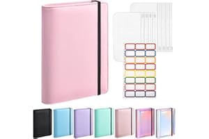 SYUSIA A6 Budget Binder with Cash Envelopes, PU Leather Refillable Notebook Binder, Loose Leaf Organizer Binder Cover, Money Organizer for Cash with Elastic Belt Closure (Pink)