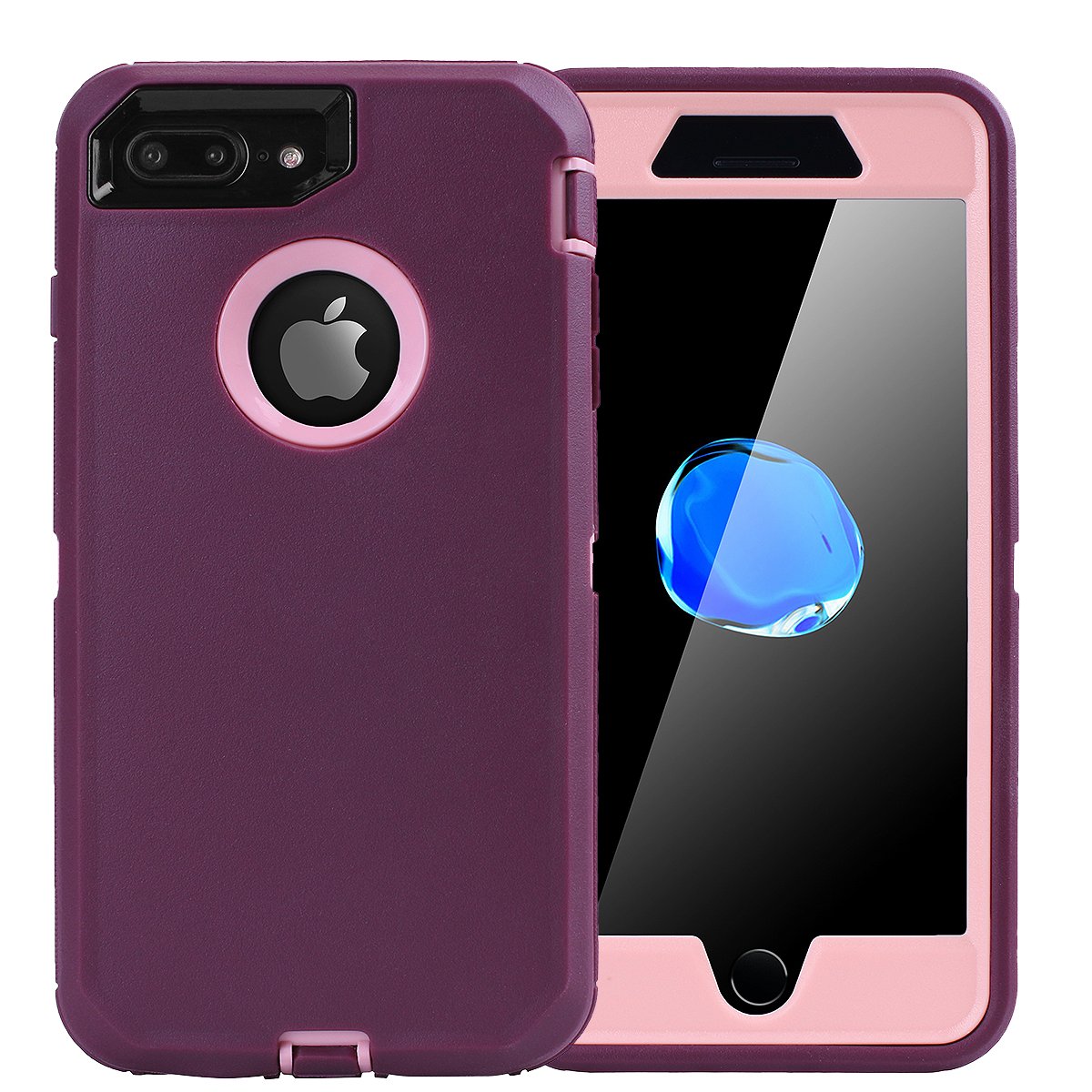 Photo 1 of AICase iPhone 8 Plus/7 Plus Case, Heavy Duty Tough 4 in 1 Rugged Shockproof Cover with Built-in Screen Protector (Pink/Purple)