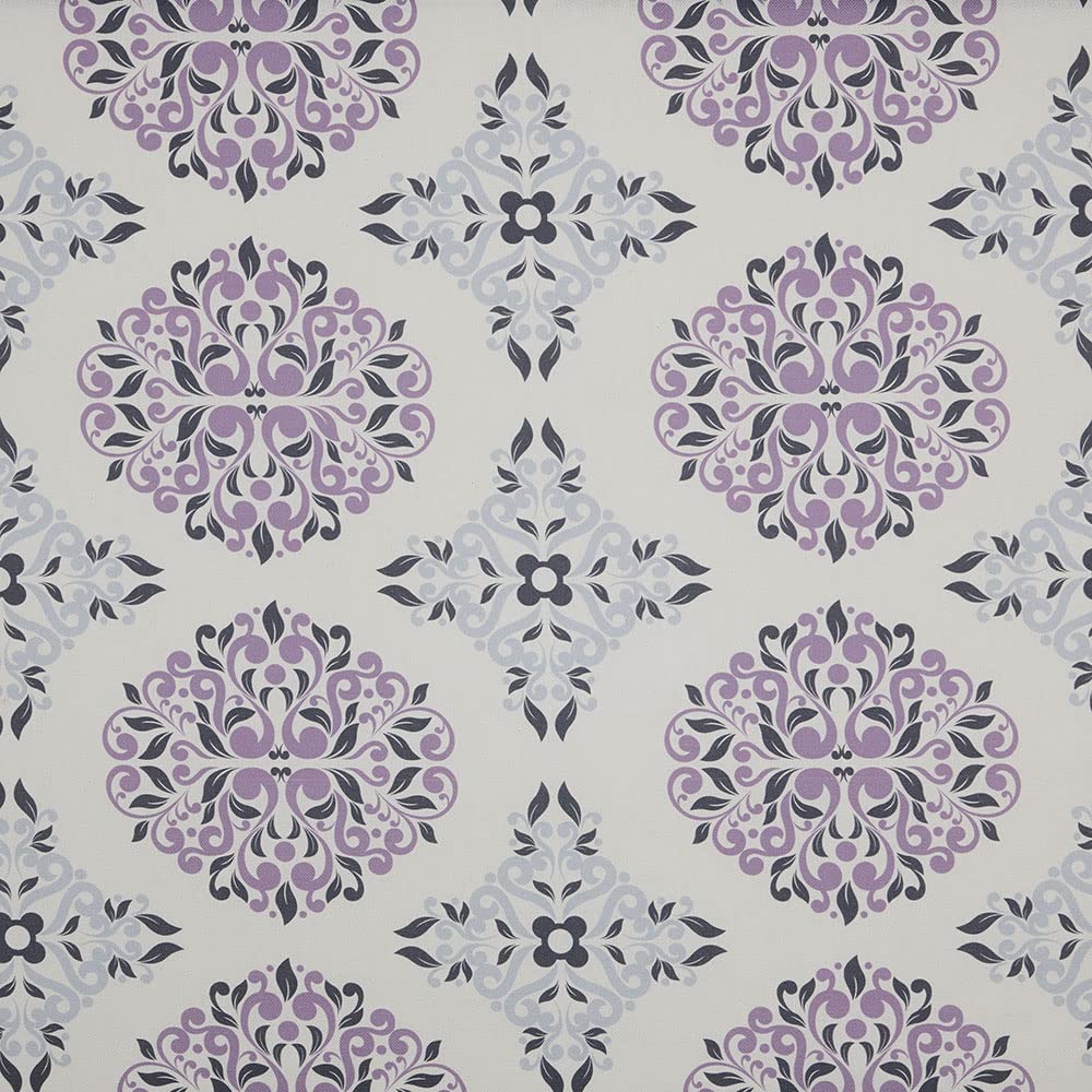 Kt KILOtela - Digital Printed Canvas Fabric, Half Panama Organic Cotton, Standard 100 by Oeko-Tex, 100 cm Length x 280 cm Width | Damask - Lilac, Blue ─ 1 metre